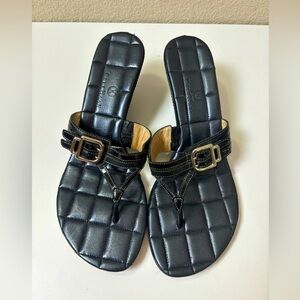 Cole Haan Buckle Strap Leather Wedge Flip Flop Style Sandals 8.5